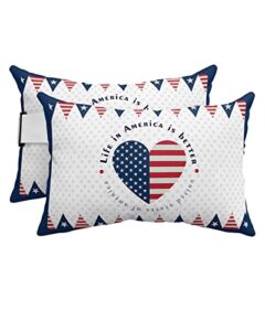recliner head pillow ledge loungers chair pillows with insert life in american is better american usa flag hear shapes lumbar pillow with adjustable strap patio garden cushion for bench couch, 2 pcs