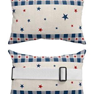 Recliner Head Pillow Ledge Loungers Chair Pillows with Insert 4th of July USA Flag Star Patriot Cotton Linen Lumbar Pillow with Adjustable Strap Outdoor Waterproof Patio Pillows for Beach Pool, 2 PCS