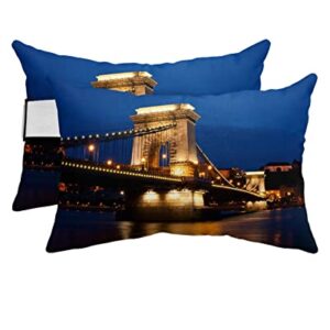 Prime Leader Recliner Head Pillow Ledge Loungers Chair Pillows with Insert Modern Dark Blue Sky Building Bridge Night Scene Lumbar Pillow with Adjustable Strap Outdoor Waterproof Patio Pillows, 2 PCS