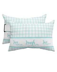 recliner head pillow ledge loungers chair pillows with insert teal watercolor plaid love laught live lumbar pillow with adjustable strap outdoor waterproof patio pillows for beach pool chair, 2 pcs