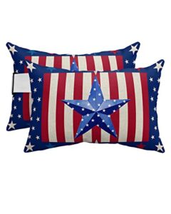 recliner head pillow ledge loungers chair pillows with insert usa flag 4th of july stars blue red stripe retro farmhouse lumbar pillow with adjustable strap patio cushion for sofa bench couch, 2 pcs