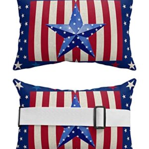 Recliner Head Pillow Ledge Loungers Chair Pillows with Insert USA Flag 4th of July Stars Blue Red Stripe Retro Farmhouse Lumbar Pillow with Adjustable Strap Patio Cushion for Sofa Bench Couch, 2 PCS