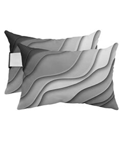 recliner head pillow ledge loungers chair pillows with insert modern abstract geometric black grey gradient lumbar pillow with adjustable strap outdoor waterproof patio pillows for beach pool, 2 pcs