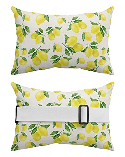 Recliner Head Pillow Ledge Loungers Chair Pillows with Insert Summer Farm Rustic Yellow Lemon Lumbar Pillow with Adjustable Strap Outdoor Waterproof Patio Pillows for Beach Pool Chair, 2 PCS