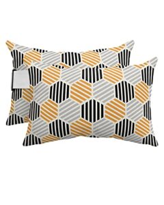 recliner head pillow ledge loungers chair pillows with insert modern art orange black grey hexagon geometric pattern lumbar pillow with adjustable strap patio garden cushion for bench couch, 2 pcs