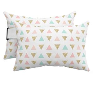Recliner Head Pillow Ledge Loungers Chair Pillows with Insert Cartoon Triangles Patterns Blue Pink and Yellow Colors Lumbar Pillow with Adjustable Strap Patio Garden Cushion for Bench Couch, 2 PCS