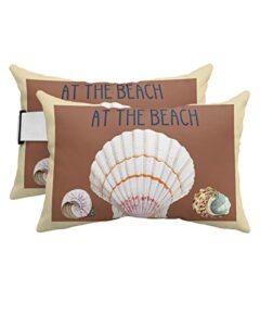 recliner head pillow ledge loungers chair pillows with insert at the beach vintage ocean shell lumbar pillow with adjustable strap outdoor waterproof patio pillows for beach pool chair, 2 pcs