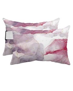 recliner head pillow ledge loungers chair pillows with insert pink marble watercolor lumbar pillow with adjustable strap outdoor waterproof patio pillows for couch beach pool office chair, 2 pcs