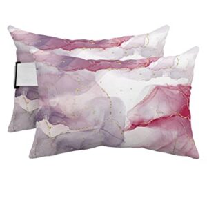 Recliner Head Pillow Ledge Loungers Chair Pillows with Insert Pink Marble Watercolor Lumbar Pillow with Adjustable Strap Outdoor Waterproof Patio Pillows for Couch Beach Pool Office Chair, 2 PCS