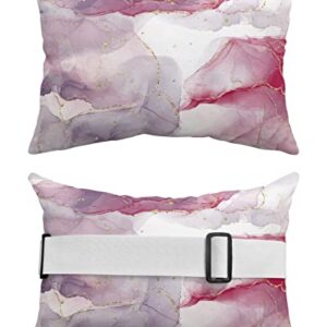 Recliner Head Pillow Ledge Loungers Chair Pillows with Insert Pink Marble Watercolor Lumbar Pillow with Adjustable Strap Outdoor Waterproof Patio Pillows for Couch Beach Pool Office Chair, 2 PCS