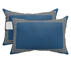 Recliner Head Pillow Ledge Loungers Chair Pillows with Insert Chinese Style Pattern Blue Background Lumbar Pillow with Adjustable Strap Outside Patio Decorative Garden Cushion for Bench Couch, 2 PCS