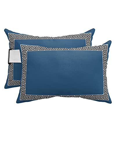 Recliner Head Pillow Ledge Loungers Chair Pillows with Insert Chinese Style Pattern Blue Background Lumbar Pillow with Adjustable Strap Outside Patio Decorative Garden Cushion for Bench Couch, 2 PCS