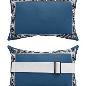 Recliner Head Pillow Ledge Loungers Chair Pillows with Insert Chinese Style Pattern Blue Background Lumbar Pillow with Adjustable Strap Outside Patio Decorative Garden Cushion for Bench Couch, 2 PCS