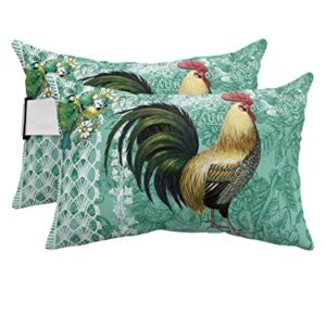 Recliner Head Pillow Ledge Loungers Chair Pillows with Insert Farmhouse Animal Rooster Retro Green Lumbar Pillow with Adjustable Strap Outdoor Waterproof Patio Pillows for Beach Pool, 2 PCS