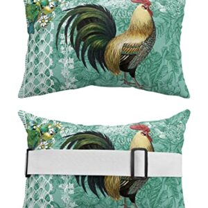 Recliner Head Pillow Ledge Loungers Chair Pillows with Insert Farmhouse Animal Rooster Retro Green Lumbar Pillow with Adjustable Strap Outdoor Waterproof Patio Pillows for Beach Pool, 2 PCS