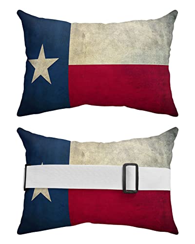 Recliner Head Pillow Ledge Loungers Chair Pillows with Insert Rustic America National Flag Lumbar Pillow with Adjustable Strap Outdoor Waterproof Patio Pillows for Beach Pool Chair, 2 PCS