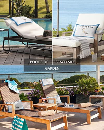 Recliner Head Pillow Ledge Loungers Chair Pillows with Insert White Stork Blue Frame Lumbar Pillow with Adjustable Strap Outdoor Waterproof Patio Pillows for Couch Beach Pool Office Chair, 2 PCS