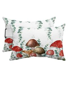 recliner head pillow ledge loungers chair pillows with insert farmhouse eucalyptus leaves and red mushroom lumbar pillow with adjustable strap outdoor waterproof patio pillows for beach pool, 2 pcs