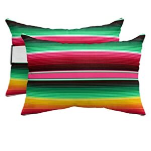 Recliner Head Pillow Ledge Loungers Chair Pillows with Insert Colorful Mexican Stripes Green Red Yellow Lumbar Pillow with Adjustable Strap Outdoor Waterproof Patio Pillows for Beach Pool, 2 PCS