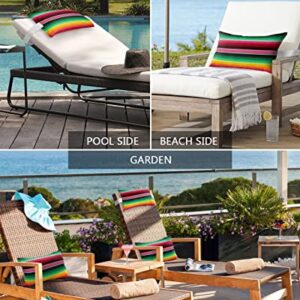 Recliner Head Pillow Ledge Loungers Chair Pillows with Insert Colorful Mexican Stripes Green Red Yellow Lumbar Pillow with Adjustable Strap Outdoor Waterproof Patio Pillows for Beach Pool, 2 PCS