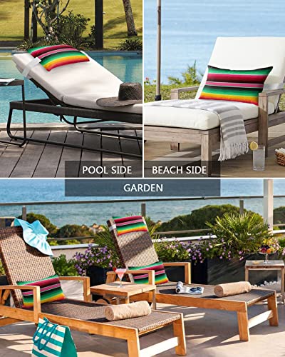 Recliner Head Pillow Ledge Loungers Chair Pillows with Insert Colorful Mexican Stripes Green Red Yellow Lumbar Pillow with Adjustable Strap Outdoor Waterproof Patio Pillows for Beach Pool, 2 PCS