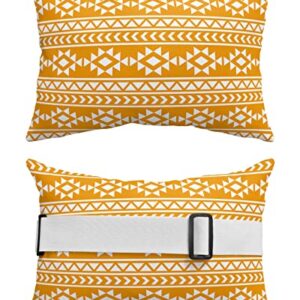 Recliner Head Pillow Ledge Loungers Chair Pillows with Insert Vintage Geometric American Tribal Pattern Yellow Texture Lumbar Pillow with Adjustable Strap Patio Garden Cushion for Bench Couch, 2 PCS