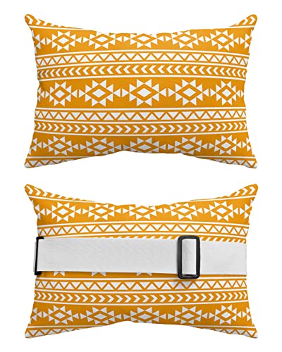 Recliner Head Pillow Ledge Loungers Chair Pillows with Insert Vintage Geometric American Tribal Pattern Yellow Texture Lumbar Pillow with Adjustable Strap Patio Garden Cushion for Bench Couch, 2 PCS
