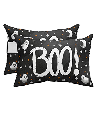 Recliner Head Pillow Ledge Loungers Chair Pillows with Insert Cartoon Ghost Stars Polka Dots Black Lumbar Pillow with Adjustable Strap Outside Patio Decorative Garden Cushion for Bench Couch, 2 PCS