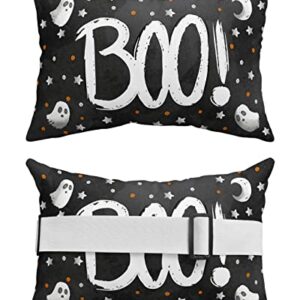 Recliner Head Pillow Ledge Loungers Chair Pillows with Insert Cartoon Ghost Stars Polka Dots Black Lumbar Pillow with Adjustable Strap Outside Patio Decorative Garden Cushion for Bench Couch, 2 PCS