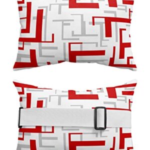 Recliner Head Pillow Ledge Loungers Chair Pillows with Insert Red Grey Abstract Geometry Modern Art Mid Century Lumbar Pillow with Adjustable Strap Patio Garden Cushion for Sofa Bench Couch, 2 PCS