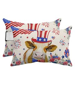 recliner head pillow ledge loungers chair pillows with insert independence day usa flag cow poppies linen lumbar pillow with adjustable strap outdoor waterproof patio pillows for beach pool, 2 pcs