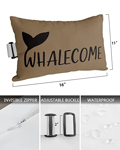 Recliner Head Pillow Ledge Loungers Chair Pillows with Insert Whalecome Tail Cartoon Brown Lumbar Pillow with Adjustable Strap Outdoor Waterproof Patio Pillows for Beach Pool Chair, 2 PCS