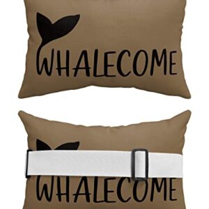 Recliner Head Pillow Ledge Loungers Chair Pillows with Insert Whalecome Tail Cartoon Brown Lumbar Pillow with Adjustable Strap Outdoor Waterproof Patio Pillows for Beach Pool Chair, 2 PCS