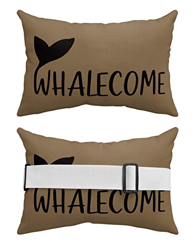 Recliner Head Pillow Ledge Loungers Chair Pillows with Insert Whalecome Tail Cartoon Brown Lumbar Pillow with Adjustable Strap Outdoor Waterproof Patio Pillows for Beach Pool Chair, 2 PCS