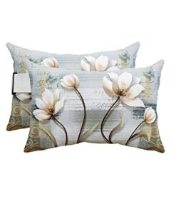 recliner head pillow ledge loungers chair pillows with insert white tulip flower butterfly vintage postcard lumbar pillow with adjustable strap outdoor waterproof patio pillows for beach pool, 2 pcs