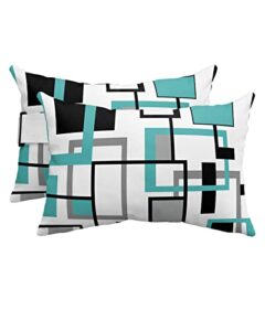 recliner head pillow ledge loungers chair pillows with insert retro middle ages abstract geometry teal black square lumbar pillow with adjustable strap patio garden cushion for bench couch, 2 pcs
