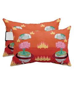 recliner head pillow ledge loungers chair pillows with insert cartoon cup volcano fire graffiti orange red texture lumbar pillow with adjustable strap patio garden cushion for sofa bench couch, 2 pcs