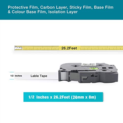 P Touch Label Maker Tape Compatible for Brother P-Touch PTD210 PTD200 PTH100 PTH110 PTD400VP PTD600 Label Maker Tape (12mm, Black on White (2 Pack))