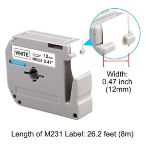 Anycolor Compatible M-K231s Label Tape Replacement for Brother P Touch M Tape M-K231 M231 MK231 12mm 0.47 White, Work with Brother Ptouch PT-M95 PT-90 PT-70 PT-65 PT-85 45 Label Maker Refills, 4-Pack