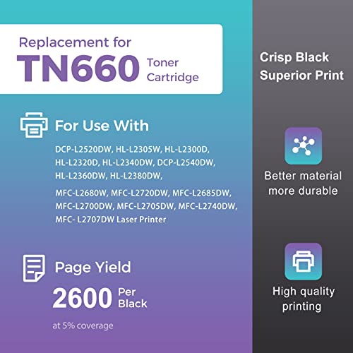 TN660 MYCARTRIDGE Compatible Toner Cartridge Replacement for Brother TN-660 TN660 TN-630 TN630 to use with HL-L2380DW HL-l2300d HL- L2340DW HL-L2320D MFC-L2700DW MFC-L2740DW Printer (2-Black) TN660