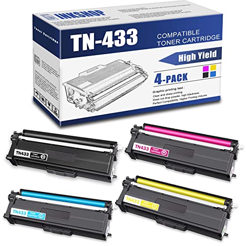 TN433 Compatible TN-433BK TN-433C TN-433Y TN-433M High Yield Toner Cartridge Replacement for Brother TN-433 HL-L8260CDW HL-L8360CDW DCP-L8410CDW MFC-L8610CDW Toner.(1BK+1C+1Y+1M)