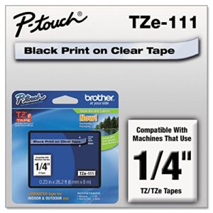 brother tze111 tze standard adhesive laminated labeling tape, 1/4-inch w, black on clear