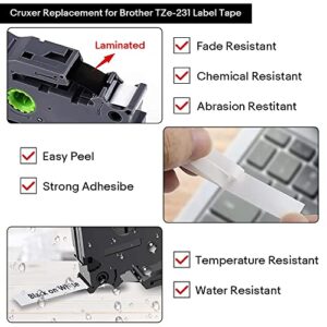 Label Tape Replacement for Brother - 5 Pack P Touch Label Tape Compatible with Brother TZe-231 TZ-231 Laminated, Black on White 12mm 0.47", for PT-D200 PT-D210 PT-D400 PT-H100 PT-1230PC Label Makers