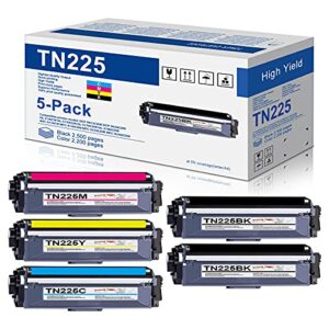 5-pack(2bk+1c+1m+1y) tn 225 toner cartridge replacement for brother tn225 tn-225 mfc-9130cw hl-3140cw hl-3170cdw hl-3180cdw mfc-9330cdw mfc-9340cdw color printer
