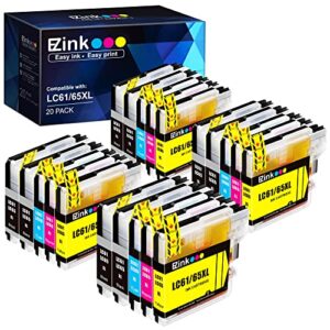 e-z ink (tm) compatible ink cartridge replacement for brother lc61 lc-61 lc65 xl to use with mfc-j615w mfc-5895cw mfc-290c mfc-5490cn mfc-790cw mfc-j630w (8 black, 4 cyan, 4 magenta, 4 yellow) 20 pack