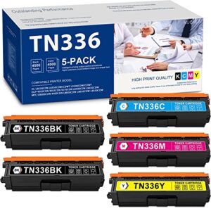 5 pack tn336 tn-336 (tn-336bk tn-336c tn-336m tn-336y) toner cartridge set replacement for brother hl-l8350cdw hl-l8250cdn hl-l8350cdwt mfc-l8850cdw mfc-l8600cdw printer (2bk+1c+1m+1y)