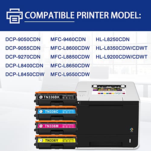 5 Pack TN336 TN-336 (TN-336BK TN-336C TN-336M TN-336Y) Toner Cartridge Set Replacement for Brother HL-L8350CDW HL-L8250CDN HL-L8350CDWT MFC-L8850CDW MFC-L8600CDW Printer (2BK+1C+1M+1Y)