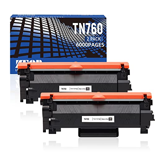 TN760 6000 Pages 2 Packs Toner Cartridge Replacement with Chip for Brother TN-730 TN-760 Black High Yield for DCP-L2550DW HLL2395DW MFCL2710DW MFC-L2750DW Printer