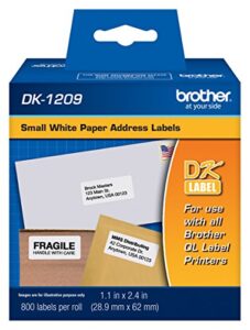 brother dk-1209 small address labels, white, 2 1/2″ x 1 1/2″, roll of 800