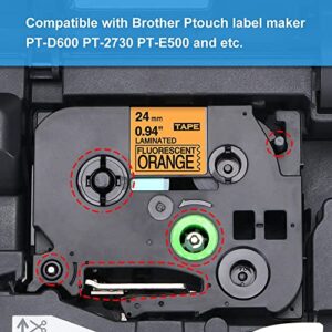 Label KINGDOM Label Tape 1 Inch Replacement for Orange 24mm 0.94 Label Tape TZe-B51 TZB51 Laminated Tape for Brother Ptouch PT-P700 PT-P750W Label Maker, Black on Fluorescent Orange, 3-Pack
